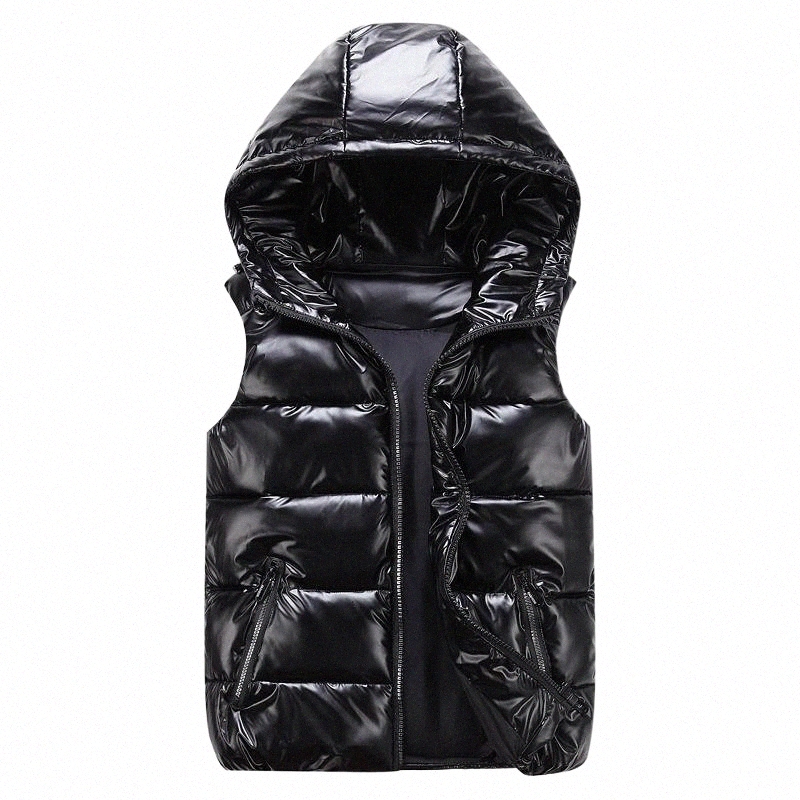 

Men's Vests men's Vests Man/woman/ Child Vest Winter Hooded Glossy Cotton Casual Waistcoat Sleeveless Jacket Warm Overcoats Hat G07H#, Silver