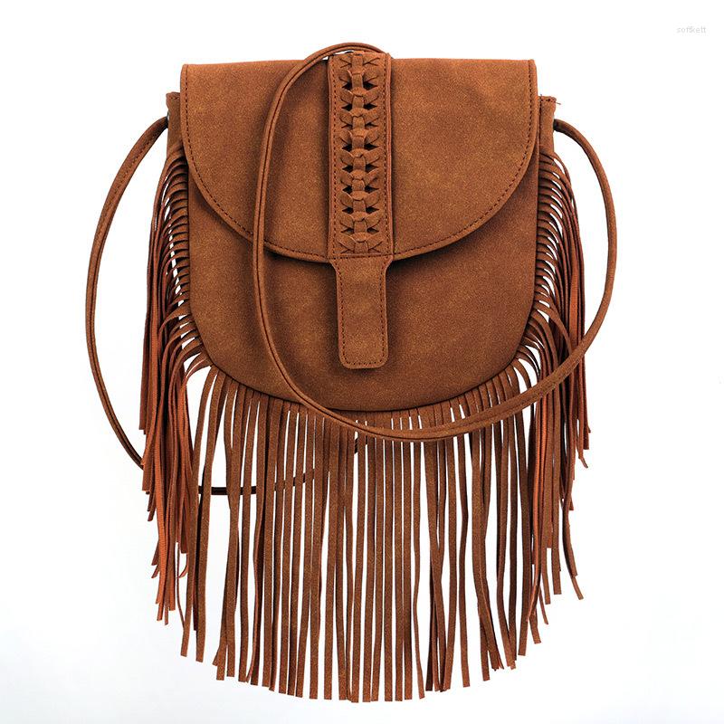 

Evening Bags Faux Suede Leather Hippie Gypsy Boho Bag Women's Handbags Vintage Fringe Tassel Bohemian Women Shoulder Crossbody, Brown