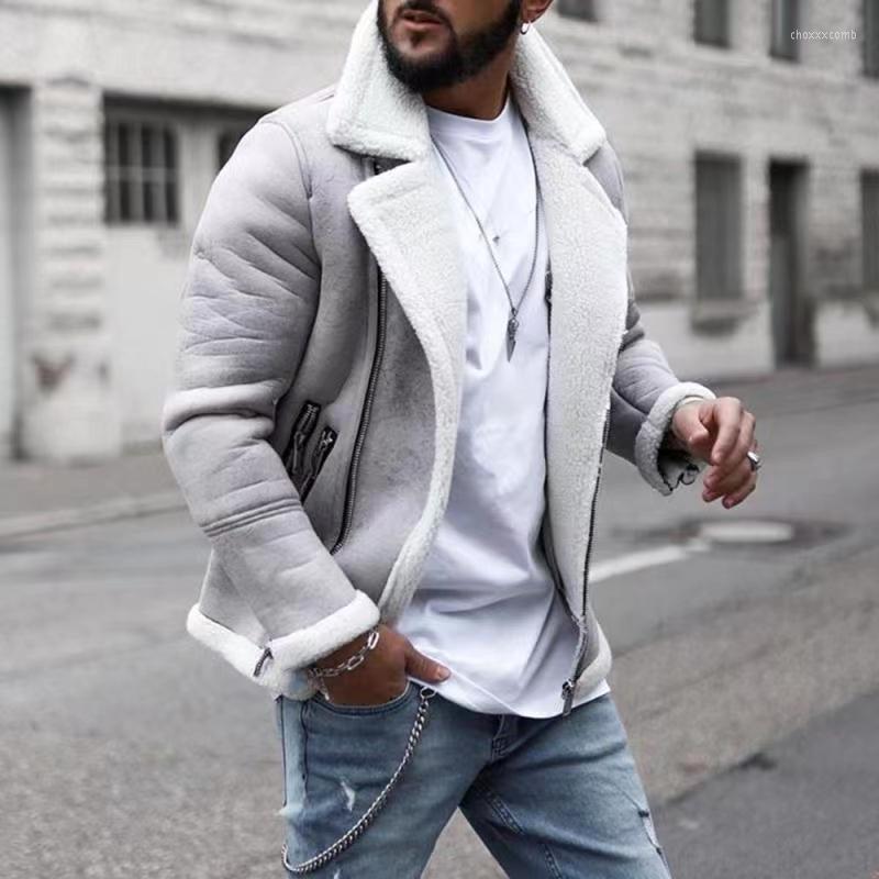 

Men's Jackets Men's Men Jacket Autumn Winter Coat Polyster Lamb Wool Lapel Warm Full Sleeve Solid Color Zipper, Gray