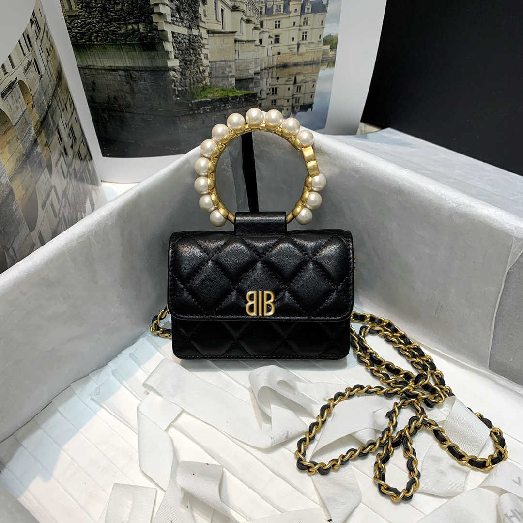 

Designer bags Black Pearl Handle Clutch Black and gold color big portable one-shoulder crossbody 12CM, Customize