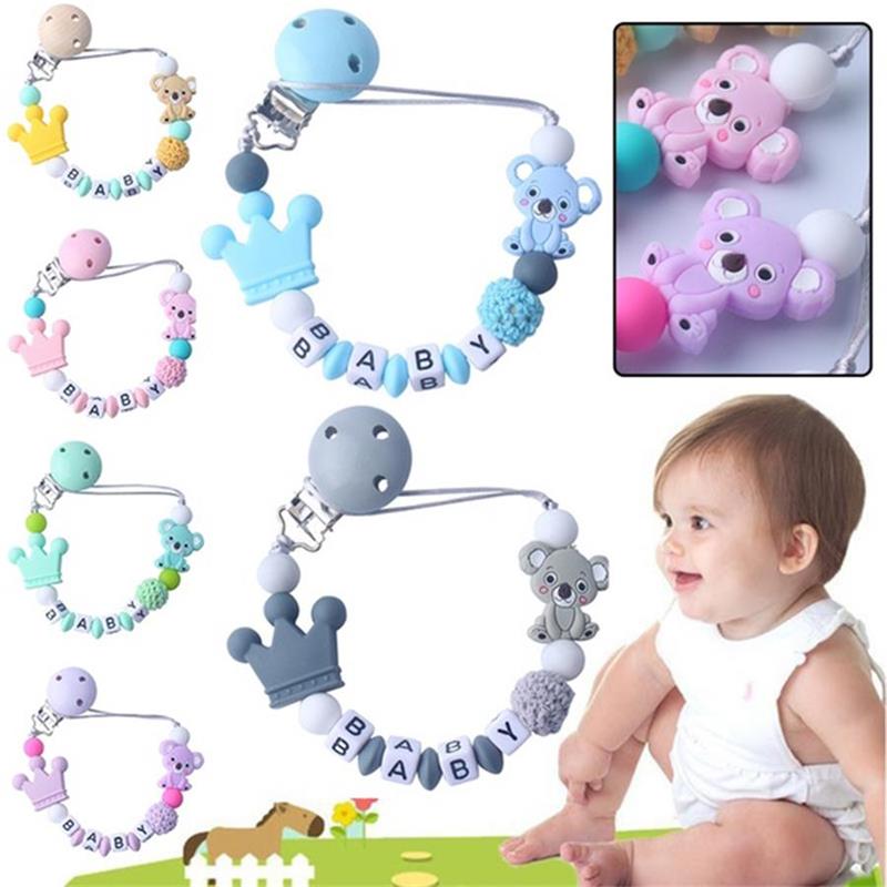 

Silicone Pacifier Holders Koala Cartoon Safe Teething Chain Baby Teether Chew Eco-friendly Pacifier Clips Holder Chains