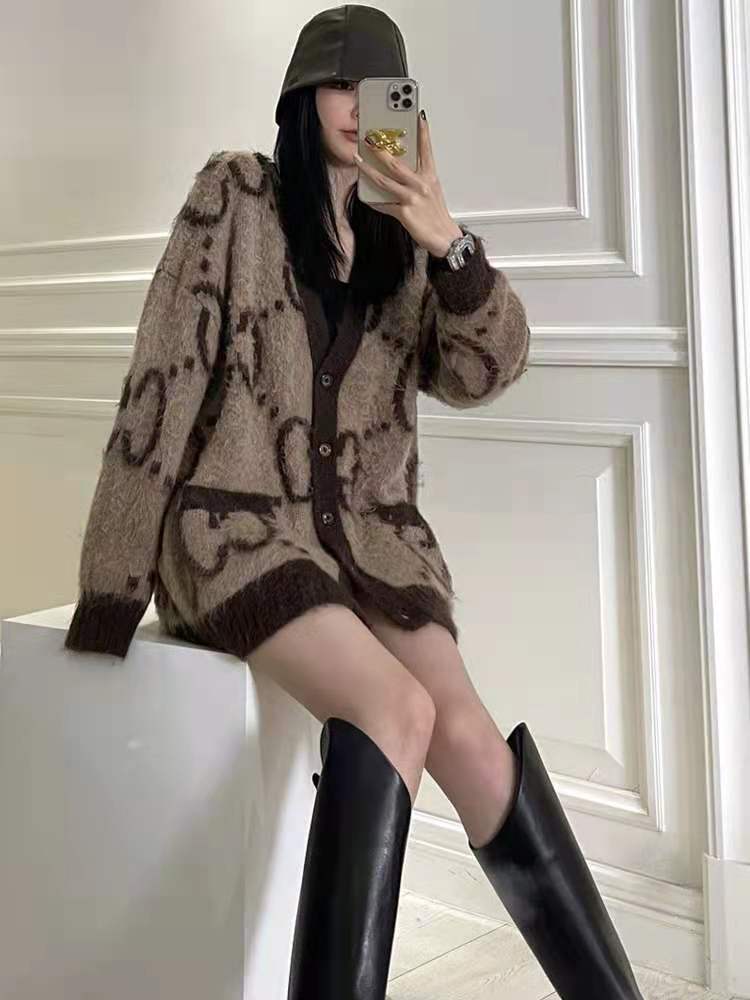 

Springnew Ggirls Italy designer sweater women senior classic leisure Mohair wool blended cardigan Autumn winter keep warm comfortable wear mujer coat jackets, G2