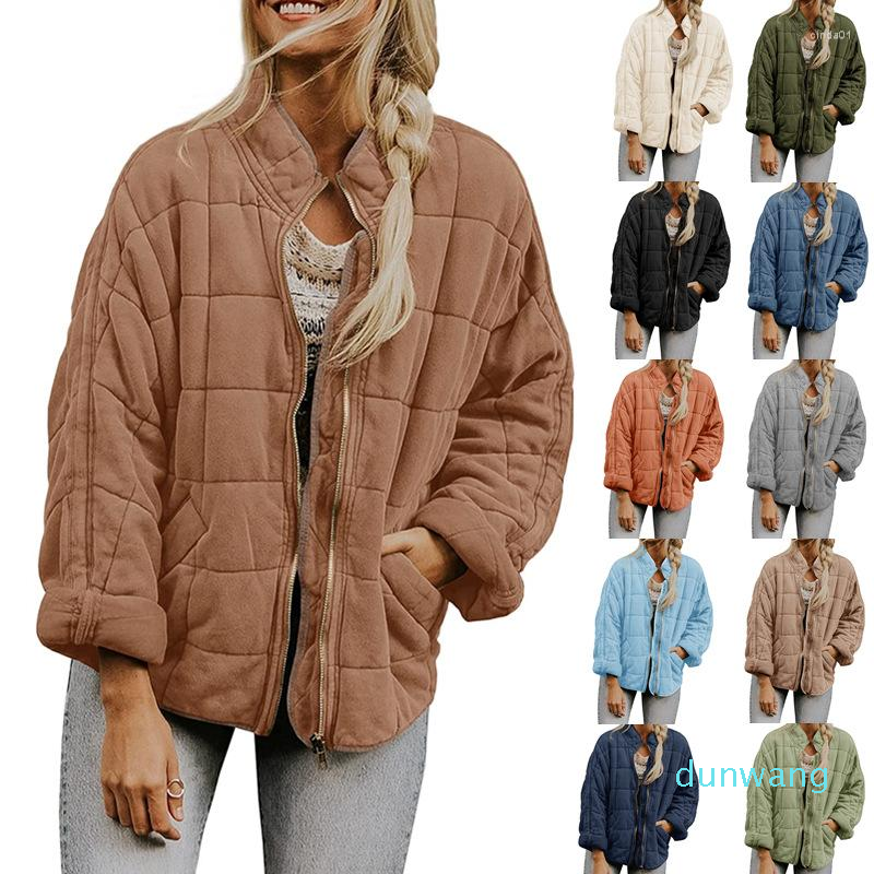 Vestes pour femmes Patchound vert à plaid long à manches longues Femme Dolman veste zipper streetwear gris gris cardigan tops décontracté hiverna