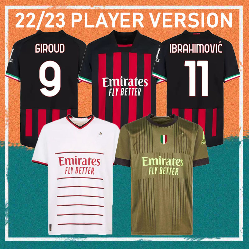 

22/23 AC MILANS Player version Soccer Jersey IBRAHIMOVIC 2022 GIROUD THEO BRAHIM TONALI Maillots De Foot Shirt ROMAGNOLI R.LEAO S.CASTILLEJO KESSIE Football uniform, Away player version ucl patch