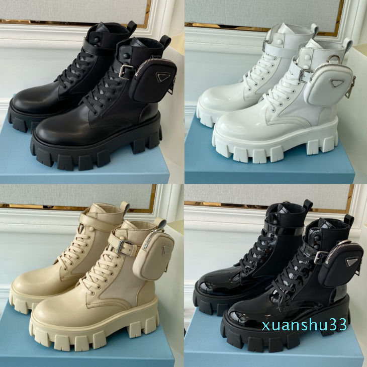 

New Designer Men Women Boots Monolith shiny Detachable Nylon Pouch Combat Shoes nylon Hailf Outdoor Thick Bottom Mid-length Boot 35-46
