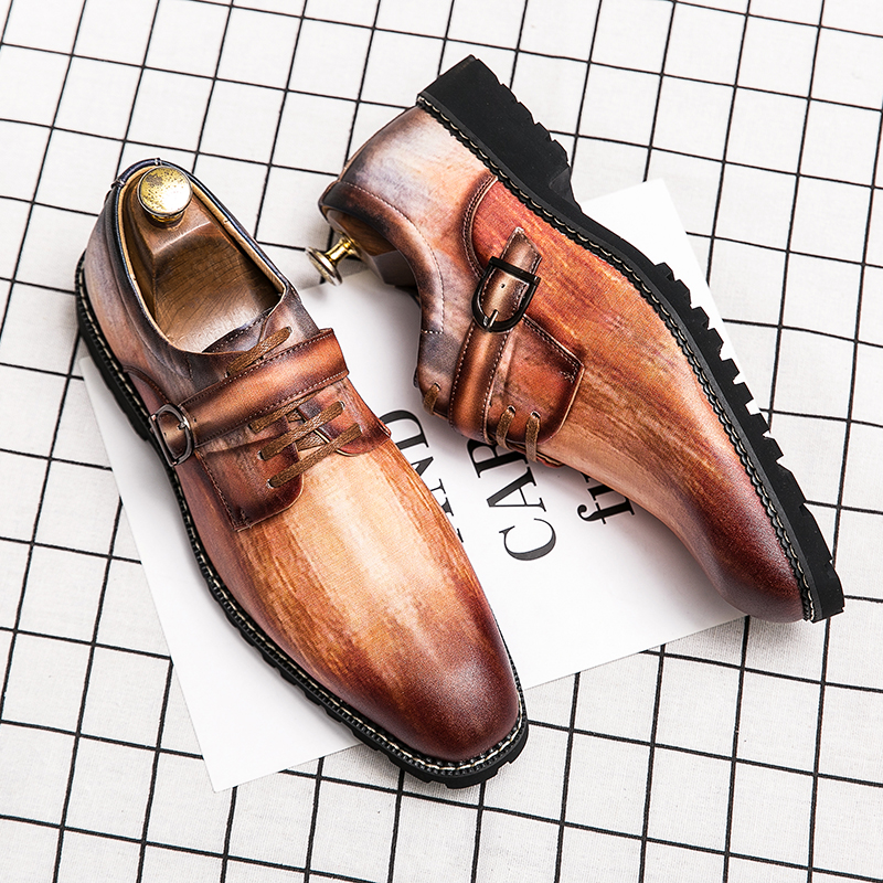 Oxford chaussures hommes chaussures britannique couleur unie PU tête carrée boucle de ceinture laçage mode affaires décontracté fête de mariage q