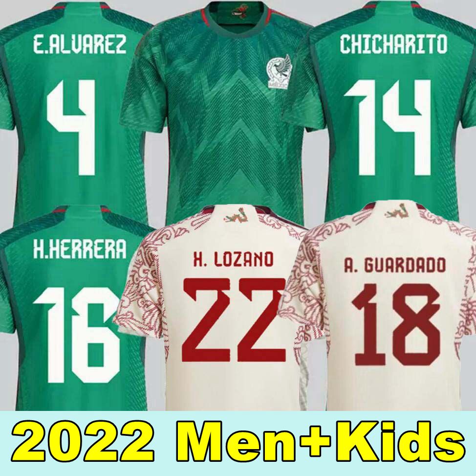 

2022 mexico home away soccer jerseys LOZANO CHICHARITO RAUL 22 23 football kit shirt DOS SANTOS Camisetas de futbol ALVAREZ maillot foot men kids set uniform, Player 2022 away