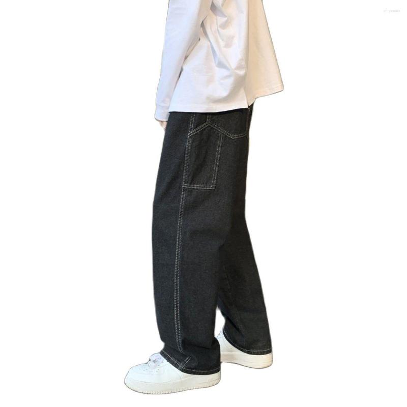 

Men's Jeans 2022 Autumn Winter Trendy Men's Loose Straight Wide Leg Dad Casual Streetwear Black Blue Pure Color Couples Movement
