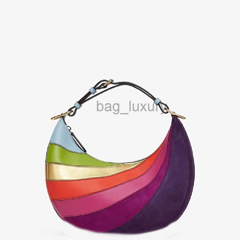 

Shoulder Bags Axillary Half Moon Bags Rainbow Handbags Coin Wallets Patchwork Genuine Leather Shoulder Bag Classic Letters In Gold Metal At The Bottom High Quality, 88