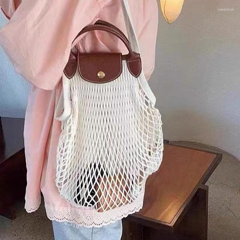 

Evening Bags Cotton Mesh Net Weave Shopper Woman Handbags Foldable Fishnet Woven Women Shoulder Bag Hollow Out Straw Crossbody For, Black