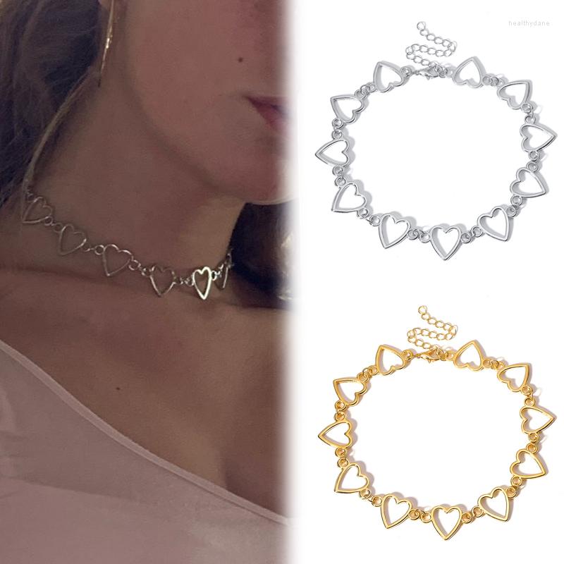 

Choker Hollow Heart Link Chain Necklaces Metal Golden Necklace For Women Girls Statement Jewelry Party Gift