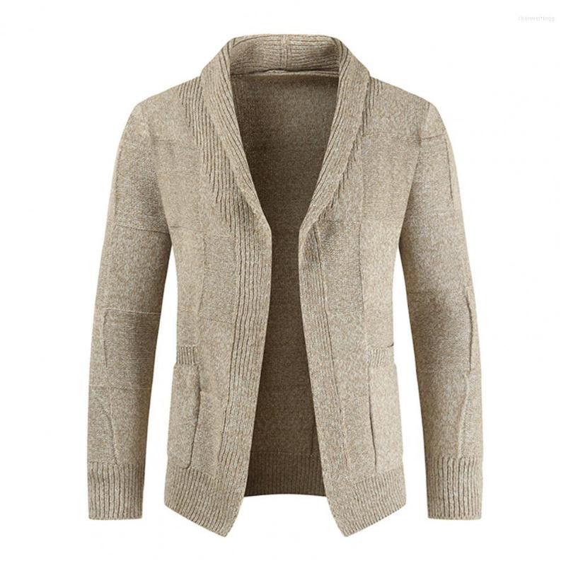 

Men's Sweaters Winter Men Sweater Coat Solid Color Turn-down Collar Cardigan Knitted Jacket For Men's Clothing, Khaki