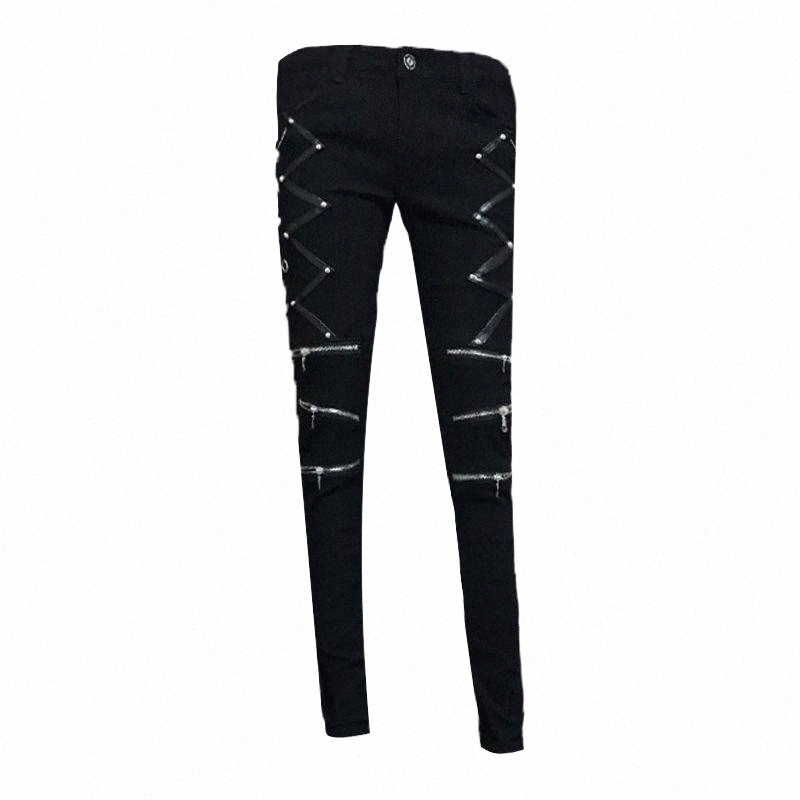 Men's Pants men's Pants Fashion Hi Street Skinny Punk Style Leather Patchwork Streetwear Personality Hip Hop Trousers With Multi Zipper-image-797930394