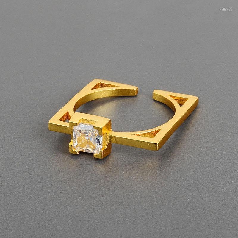 

Wedding Rings Korean Gold Color Small Square Zircon Open For Women Fashion Simple 2022 Trendy Engagement Jewelry Gift