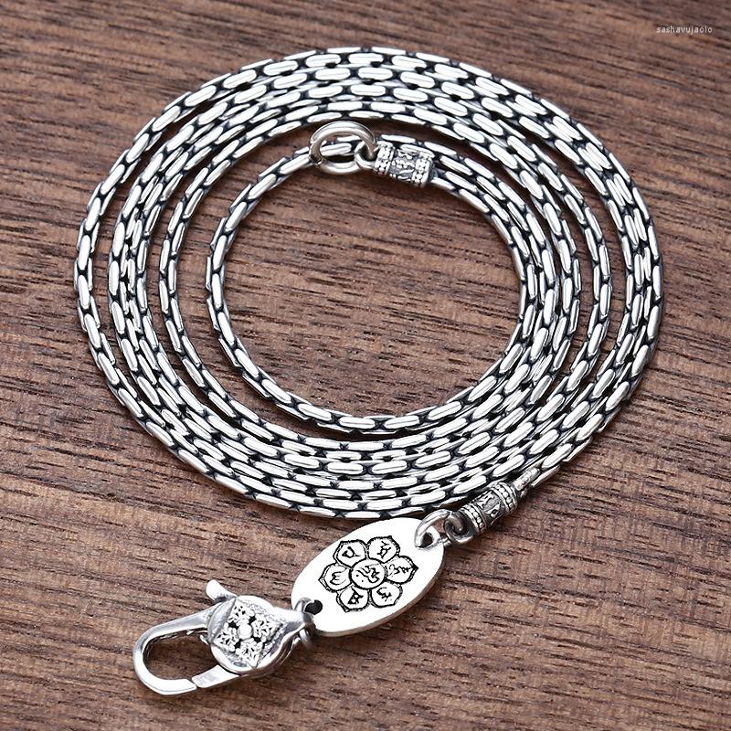 

Chains 1.5MM BOCAI 100% Real S925 Pure Silver Jewelry Retro Thai Trendy Personality Vajra Buckle Bamboo Necklace Men And Women