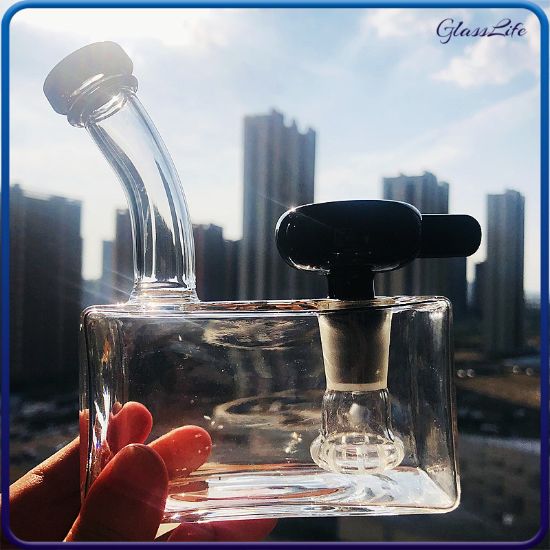 

Jet Black Bong Smoking Hookah Pipes Recycler Dab Rig Honeycomb Small Bubbler With 14mm Black Dry Bowl Dabber Tool