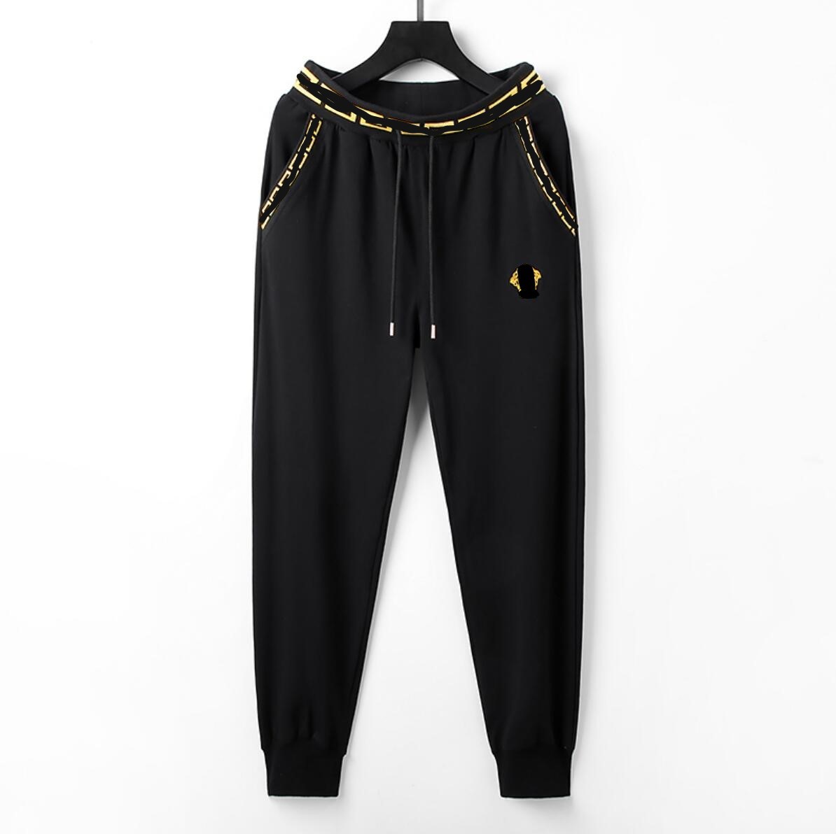 

Designer Mens Womens Pants Fashion Simple Solid Color Trousers Sports Casual Golden Coloured Sides Pocket Bottom trousers, Black