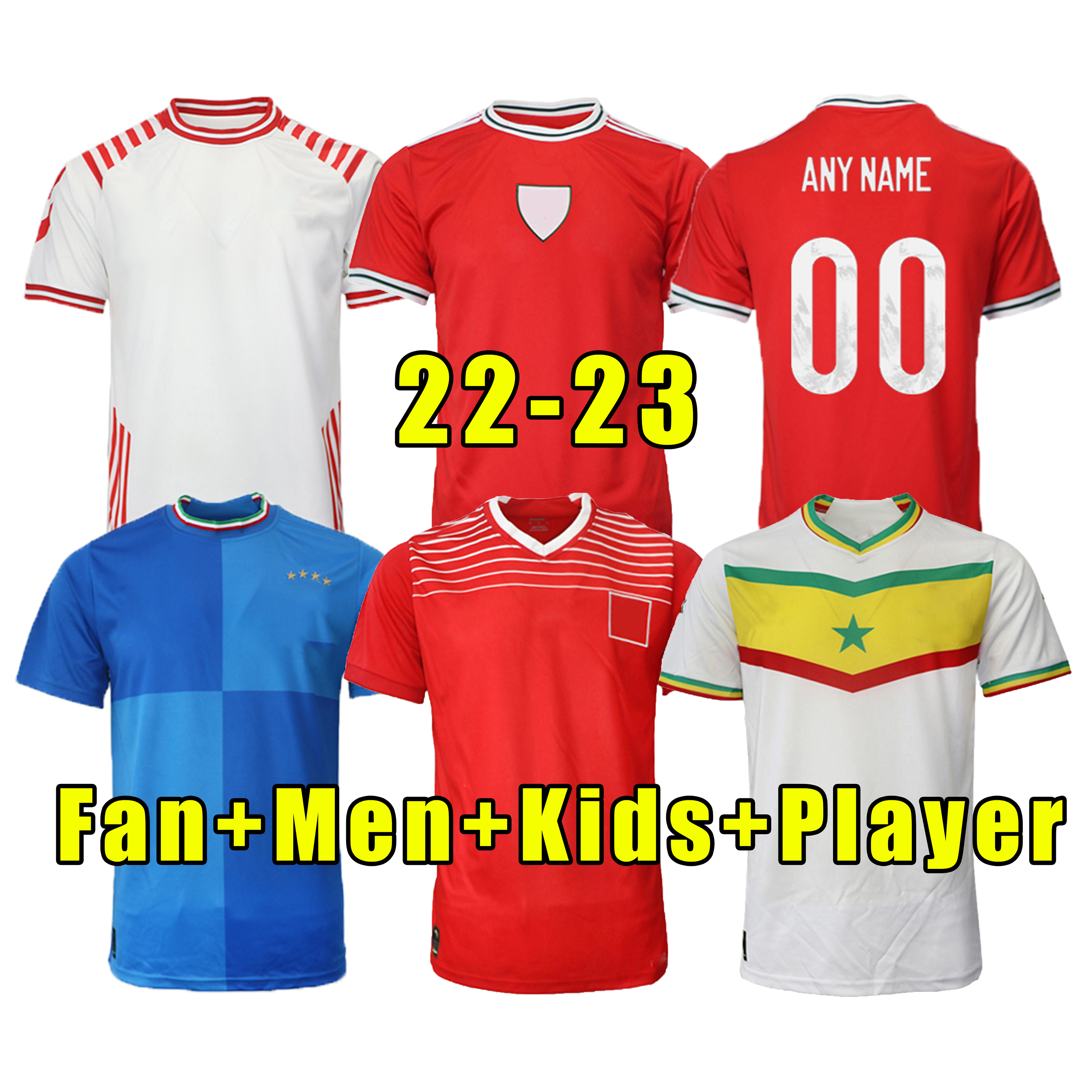

22 23 Fans player version Top Soccer Jersey Swiss Senegal Wales Denmark Italy national team jersey home away Football shirt men kids kit Sets custom any name number, Italy home