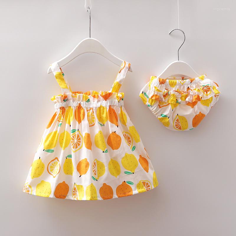 

Clothing Sets Born Baby Girls Clothes Sleeveless Dress Briefs 2PCS Outfits Set Lemon Printed Cute Summer Sunsuit 0-24M, White
