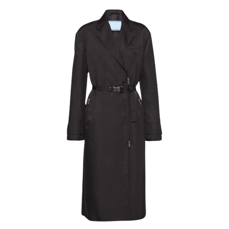 

2022 Women' Trench Coats Jacket Vintage Designer Outwear Jackets Coat With Pockets Triangle Pattern Girls Milan Runway High End Custom Designer Long Peacoat Tops, Black