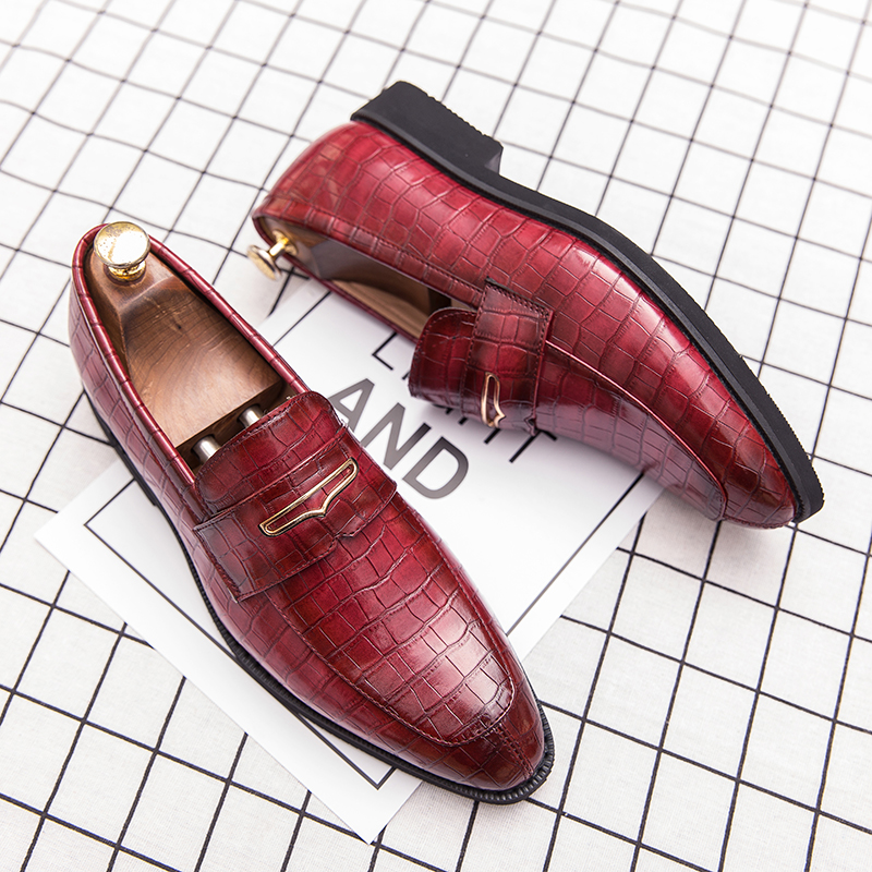 Mocassins hommes chaussures classique couleur unie bout pointu PU motif Crocodile masque mode affaires décontracté mariage quotidien AD112