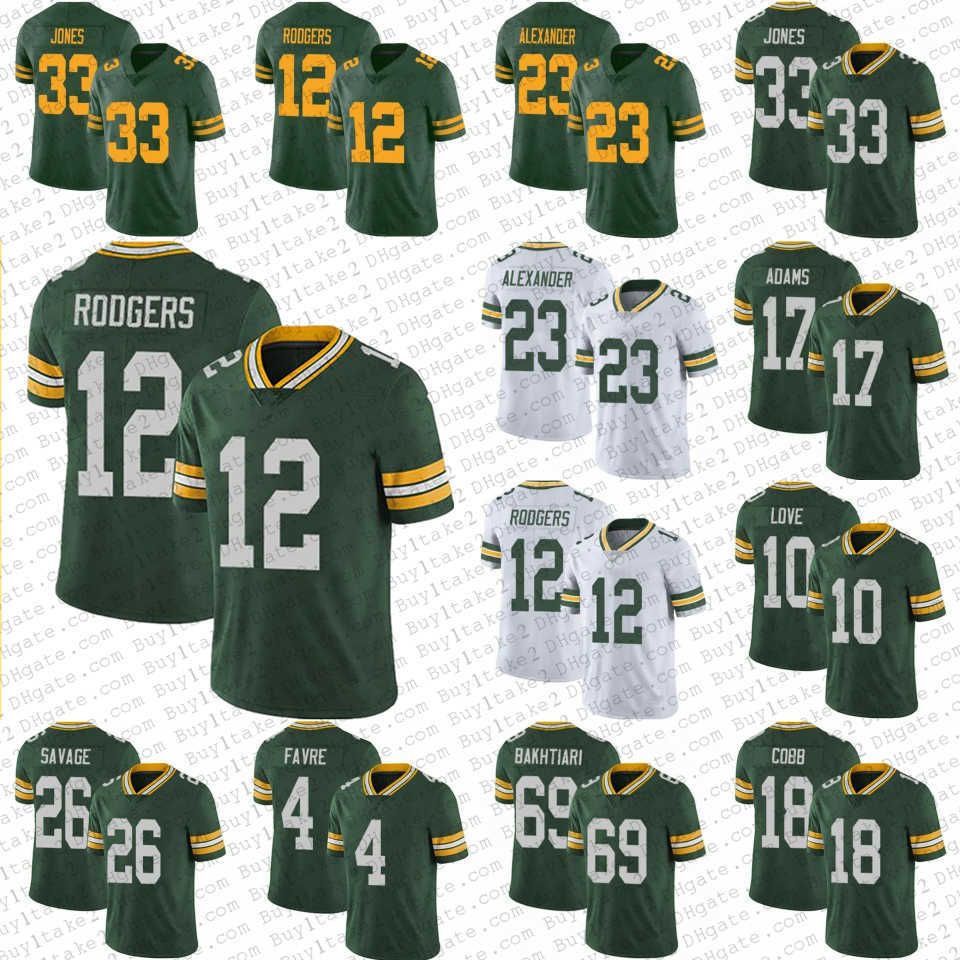 Untouchable Jersey Green Bay''Packers''12 Aaron Rodgers 33 Jones Green Brett Favre Football Love 23 Jaire Alexander Eric Stok