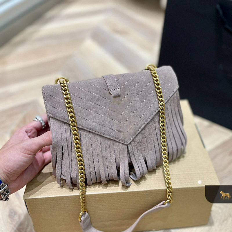 

Designer college tassel chain bag 2022 womens purple jeans Luxury Fashion medium light suede fringed tote bags manhattan shoulder handbag wallet rive gauche purses, Colour 2