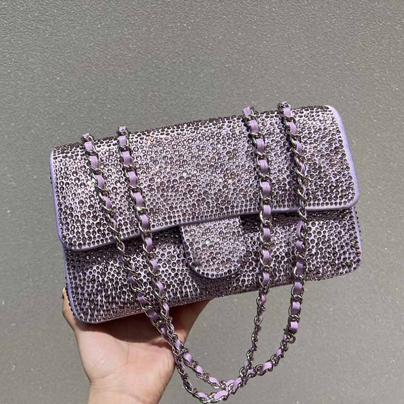 

25CM Mini Flap Designer Bags Diamond-Studded Leather Classic Handbags Luxury Silver Metal Chain Timeless Diamond Quilted Crossbody Bags Shou, Box