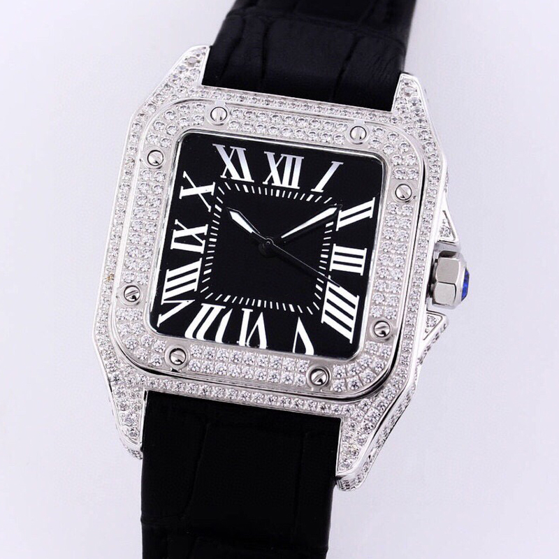 2022 Silver Cubic Zirconia Diamonds Watch Roman numerals Luxury MISSFOX Square Mechanical Men Full Iced Out Watches Cubic Zircon waterproof wrist-image-797930893
