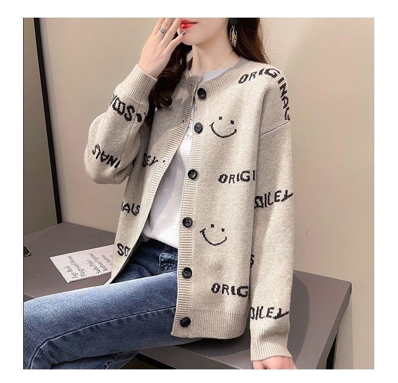 2022SS Pull femme col en v imprimé lettre Cardigan tricot ample élégant doux surdimensionné pull belle veste paresseuse manteaux porter