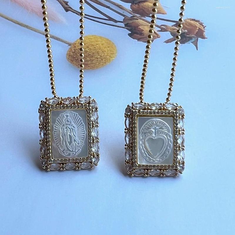 

Chains Promotion Natural Virgin Of Guadalupe Mother Pearl Necklace Jesus & San Benito Sacred Heart For Women Gift