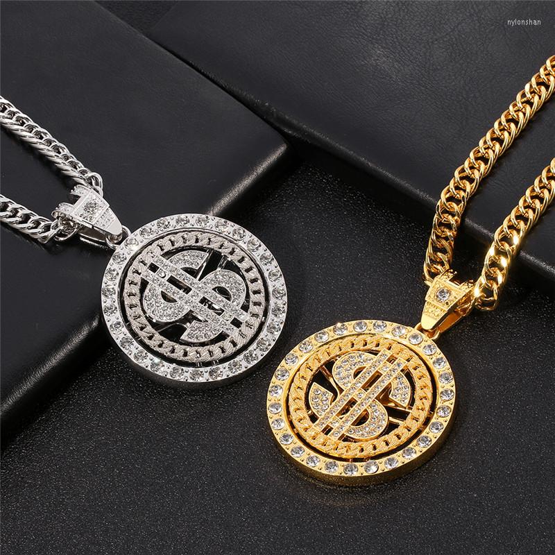 

Chains 2022 Hip-Hop Gothic Rotating US Dollar Pendant Necklace Crystal Jewelry For Men Boy Long Chain Birthday Party Gift
