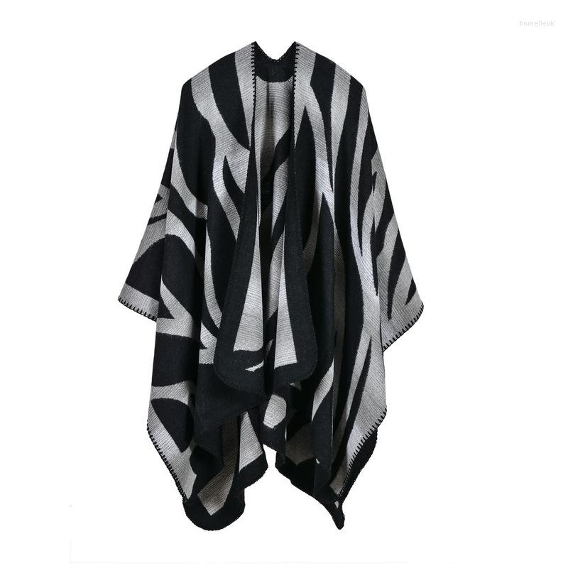 

Women's Knits Chunky Oversized Camouflage Knitted Cashmere Poncho Cape Shawl Reversible Women's Winter Cardigan Sweater Coat Autumn 2022, Black