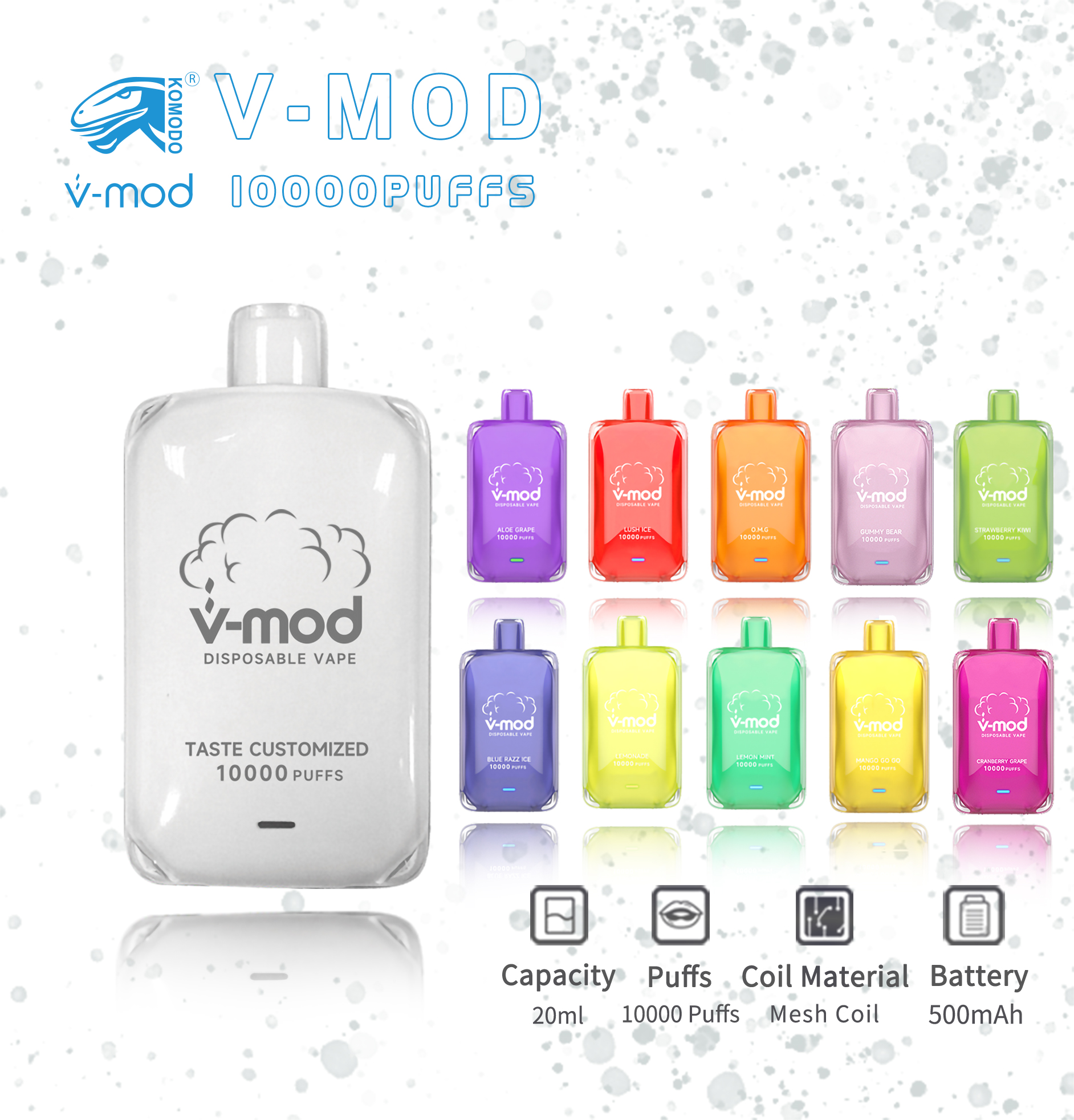 

Komodo New Release Vmod 10000 Puffs Disposable Vape Powerful Battery Mesh Coil E Cigarette
