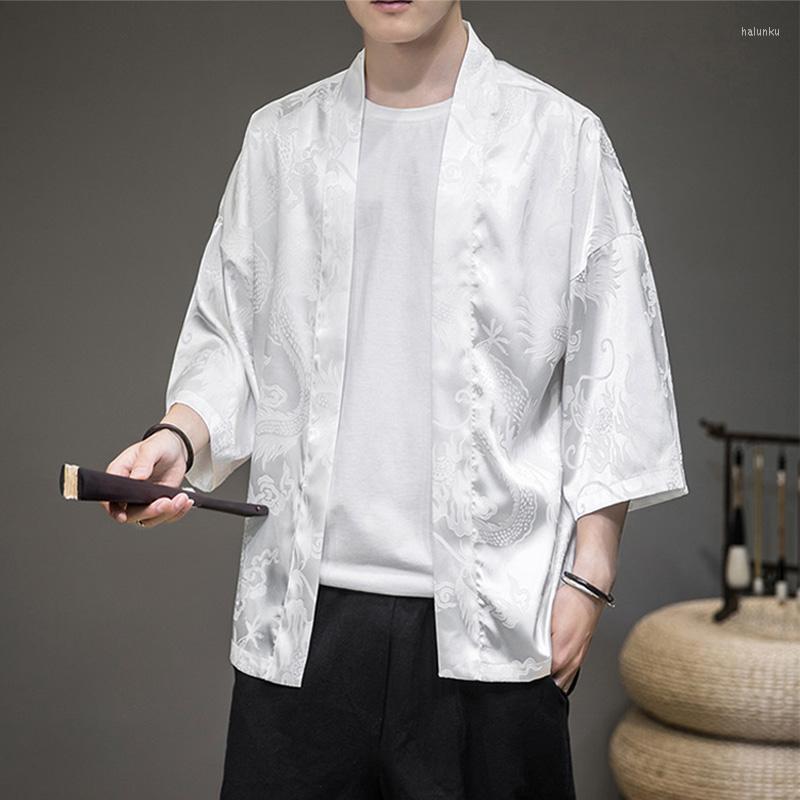 

Ethnic Clothing Summer Chinese Shirt Male Embroidery Style Silk Tops Dragon Leisure Uniforms Traditional Streetwear