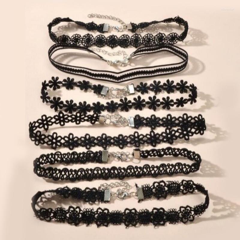 

Choker 6PCS Black Velvet Necklace Chockers Vintage Gothic Jewelry Goth For Women Collier Femme Accessories