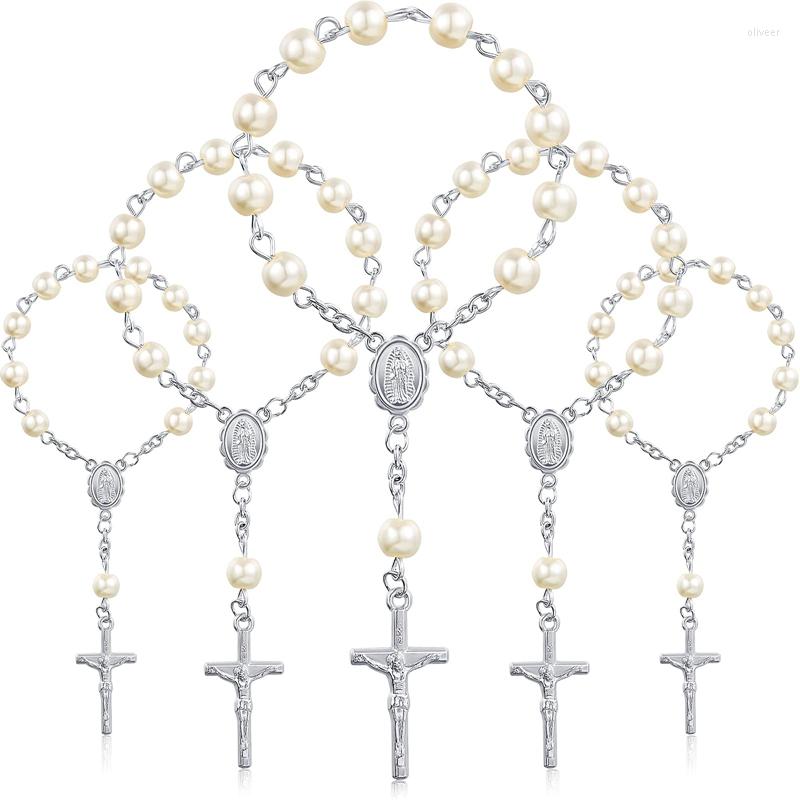 

Charm Bracelets 30Pcs Baptism Rosary Beads Finger Rosaries Faux Pearls For Favors Christening Communion