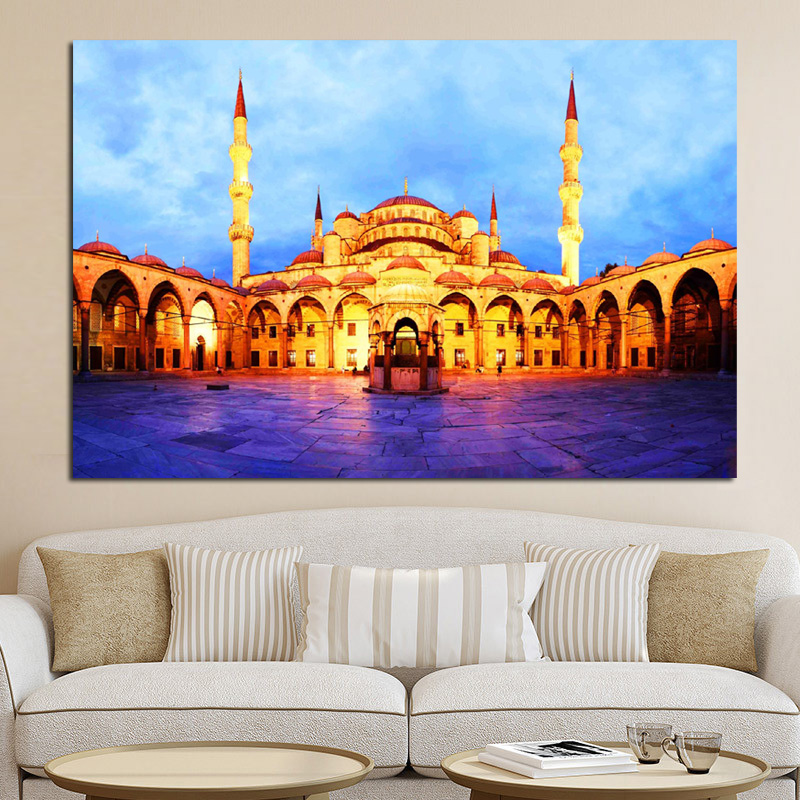 

Canvas Painting Print and Poster Islamic Blue Turkey Istanbul Sultan Ahmed Mosque Religious on Canvas Wall Picture for Living Room Cuadros Decor