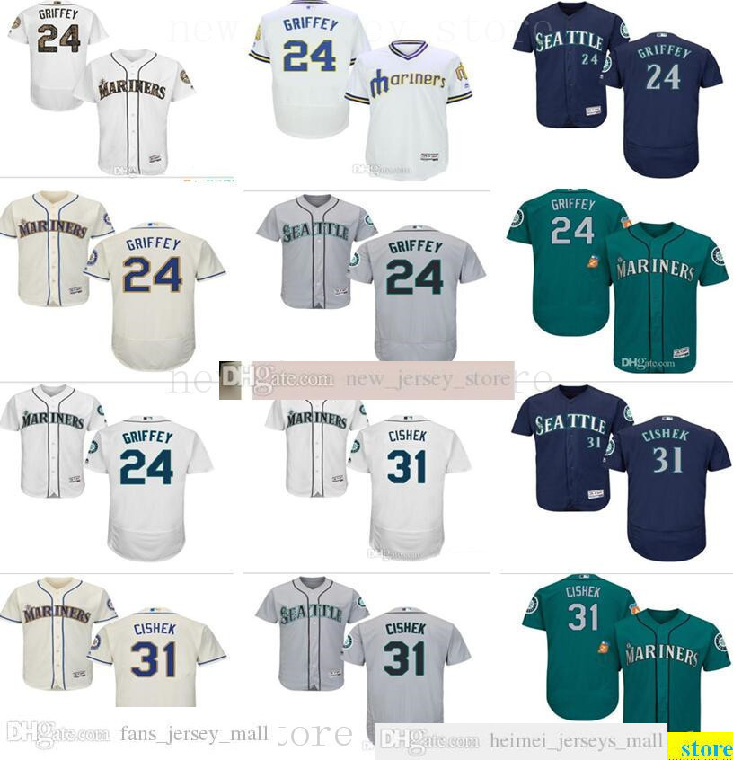 

Custom 2019th Mens Women Youth Baseball Jerseys Stitched 24 Ken 31 Steve Griffey Cishek 22 Robinson Cano Home Green Nary Blue Jersey