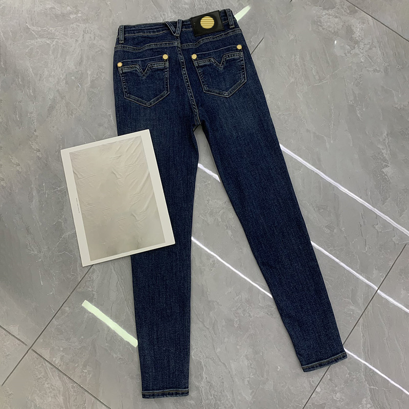 

Vintage Womens Jeans Slim Fit Blue Denim Pants INS Fashion Street Style Denim Trousers, Blue with label #