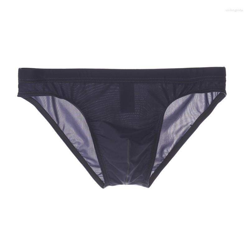 

Underpants Men Underwear Ice Silk Solid Color Briefs Sexy Transparent Silky Quick Dry U Bulge Pouch Panties Low Waist Male, R pink 2