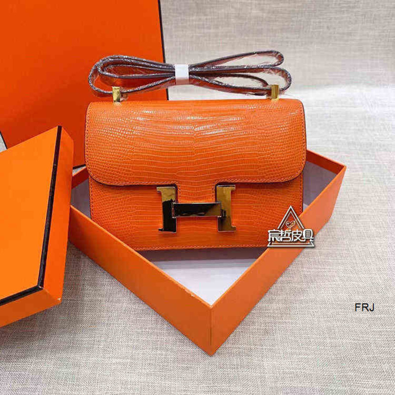 

Designer Bags Constances Herme New Advanced Original Matte Crocodile Leather Hbuckle Bag Stewardess Single Shoulder Cross Messenger Tofu Frj, Orange