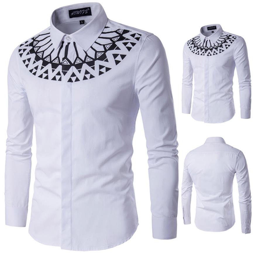 

Large Size Mens Long Sleeve Shirts Slim Fit White Shirt Printed Male Dress Shirts M - 5XL287b