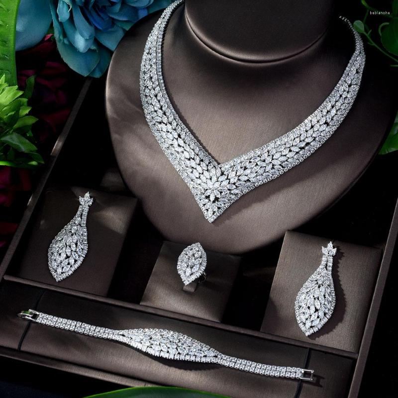 

Necklace Earrings Set HIBRIDE Luxury CZ African Jewelry For Women Wedding Zircon Crystal Bridal Bijoux N-1153, Picture shown