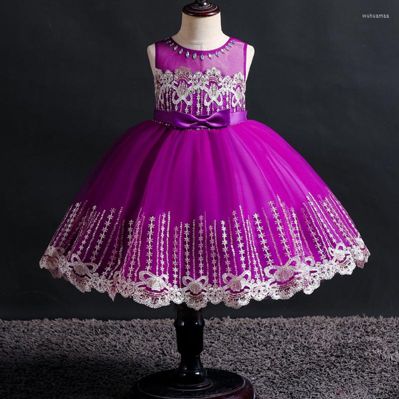

Girl Dresses Lace Flower Princess Romantic Wedding Party Dress Dinner Performing Baby Vestidos De Fiesta, Champagne