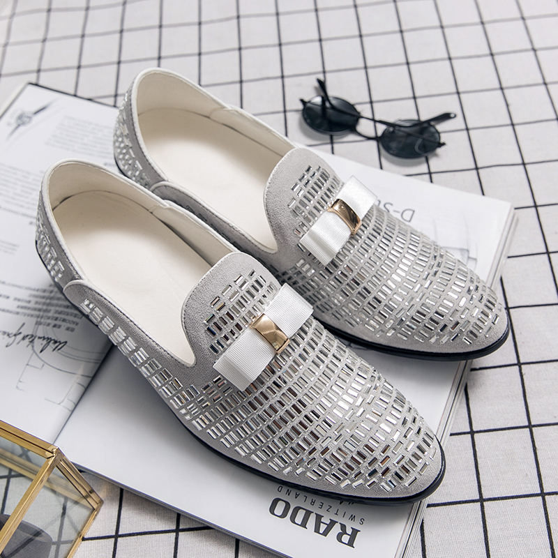 Mocassins Hommes Chaussures Britannique Pointu Tempérament Strass Arc Mode Affaires Décontracté Mariage Quotidien AD116