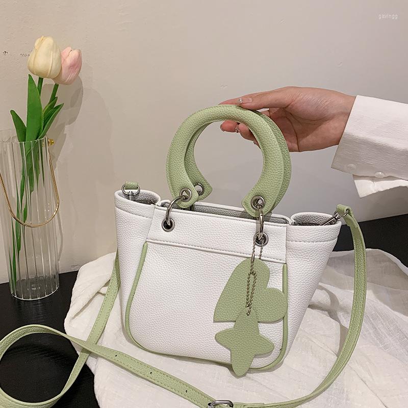 

Women's Lychee Pattern Shoulder Bag High Quality Net Red Messenger Fashion Handbag Contrast Color Tote Bucket
