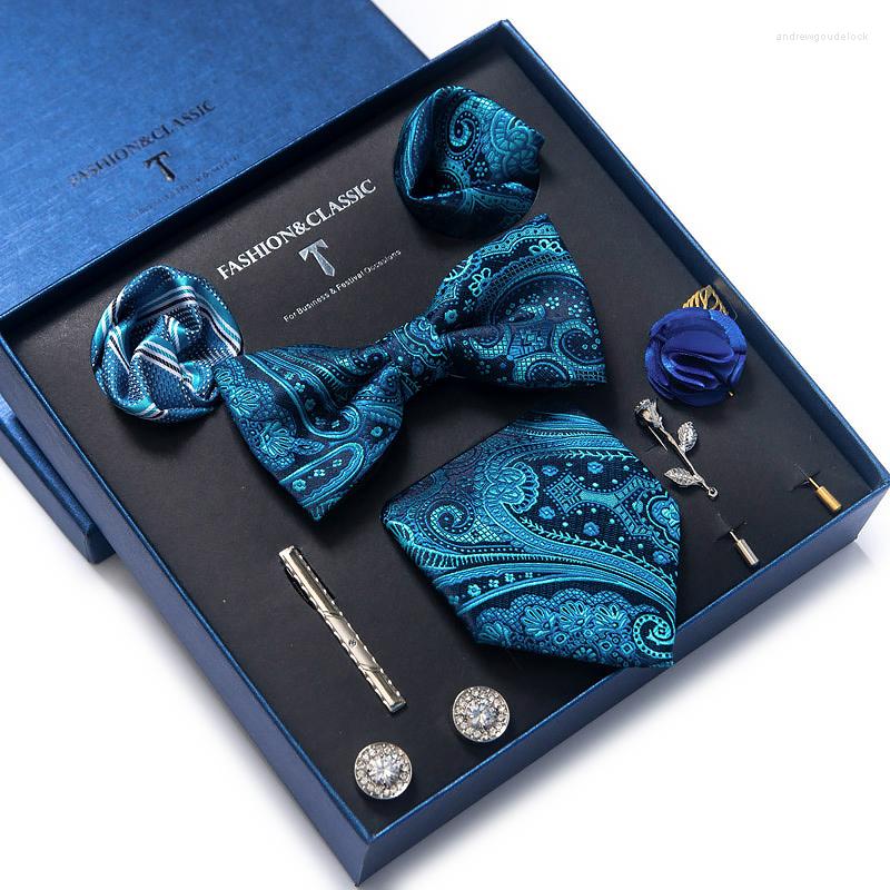 

Bow Ties Many Color Est Design Silk Woven Tie Handkerchief Pocket Squares Cufflink Set Clip Necktie Box Striped Father's Day