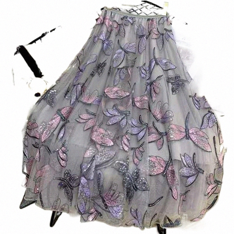 Skirts sequined Design High Waist Skirt Women Embroidery A Line Midi Skirts 2022 Arrival Summer Fashion Faldas Mujer p7W7#-image-797939534