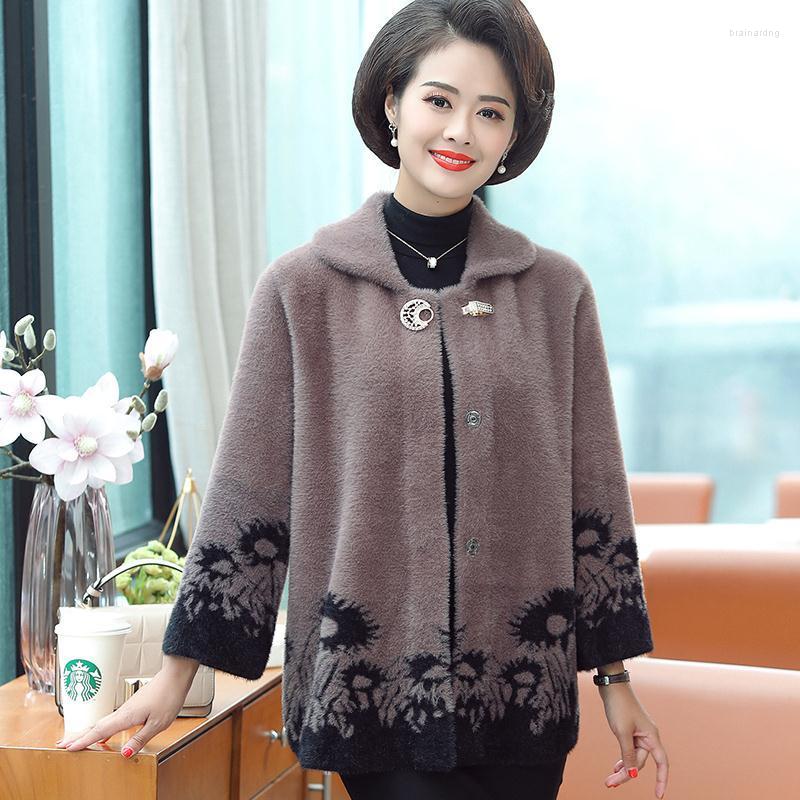 

Women's Knits Women 2022 Autumn Winter Middle-aged Cashmere Sweater Cardigans Imitation Water Velvet Thick Warm Coat 4XL G529, Dark purple